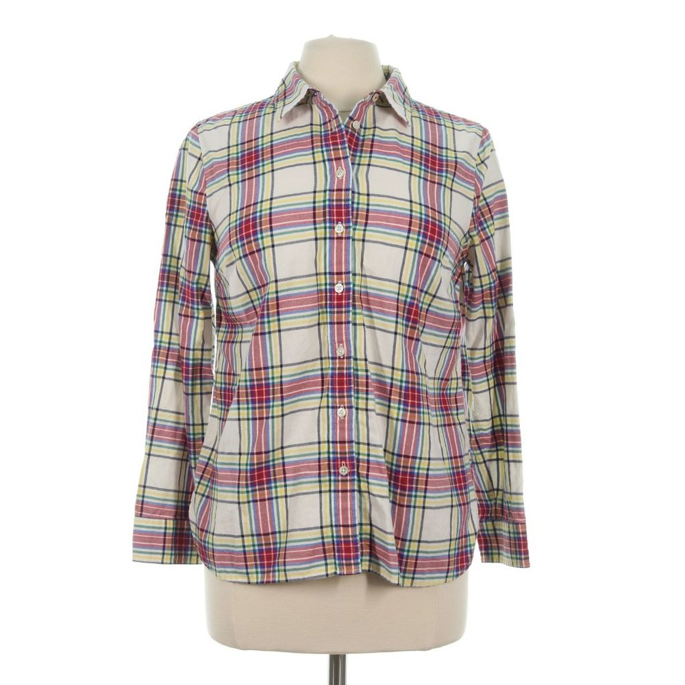 Talbots Women's Beige Plaid Long Sleeve Button Up Shirt